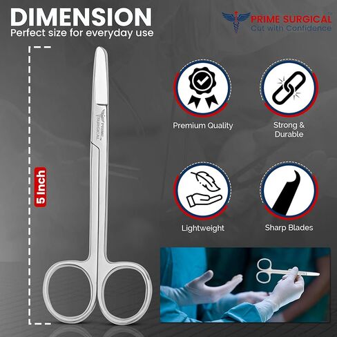 Suture Stitch Scissors 5" (13 CM) Straight – German Steel, Delicate Hook Tip for Precision, Ideal for Suture Removal Kit, First Aid & EMS – Used in Clinics & Hospitals, Veterinary Care in Saudi Arabia