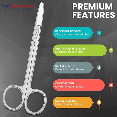 Suture Stitch Scissors 5" (13 CM) Straight – German Steel, Delicate Hook Tip for Precision, Ideal for Suture Removal Kit, First Aid & EMS – Used in Clinics & Hospitals, Veterinary Care in Saudi Arabia