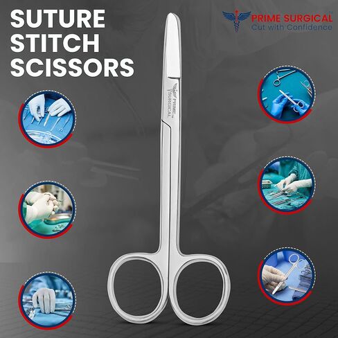 Suture Stitch Scissors 5" (13 CM) Straight – German Steel, Delicate Hook Tip for Precision, Ideal for Suture Removal Kit, First Aid & EMS – Used in Clinics & Hospitals, Veterinary Care in Saudi Arabia