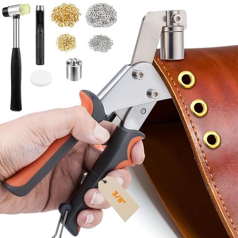 Grommet Tool Kit, 3/8 Inch (10mm) Grommets Heavy Duty Grommet Kit 500 Metal Eyelets and Grommets in Gold Grommet Eyelet Pliers Kit Eyelet Tool for Fabric, Leather, Belt, Shoes, Clothes in Kuwait