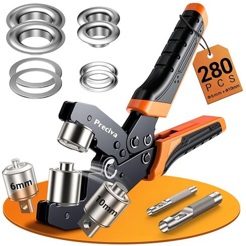 Preciva Grommet Tool Kit of 3/8" and 1/4", Interchangeable Double Head Handheld Grommet kit with 280pcs Eyelets and Grommets for Tarp Leather Fabric in Kuwait