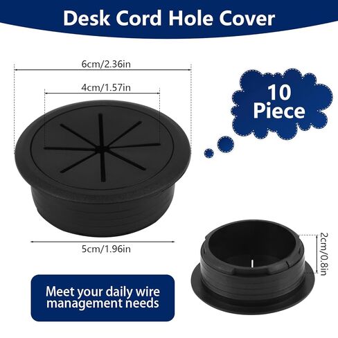 10 pcs Desk Grommet, 2 inch/50 mm Desk Hole Cover, Black Cable Grommet for Wire Cord Through The Table, Cabinet, Countertop and Other Furniture in Kuwait