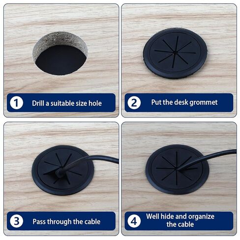 10 pcs Desk Grommet, 2 inch/50 mm Desk Hole Cover, Black Cable Grommet for Wire Cord Through The Table, Cabinet, Countertop and Other Furniture in Kuwait
