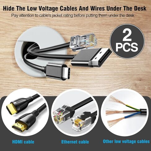 2" White Desk Grommet, JTemgle Plastic Cable Hole Cover Computer Table Cord Wire Organizer Caps Desktop Cord Management for Home Office TV Stands Tabletops, 2 Pieces in Kuwait