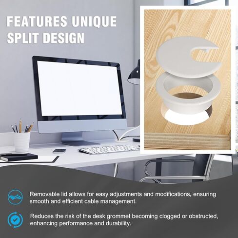 2" White Desk Grommet, JTemgle Plastic Cable Hole Cover Computer Table Cord Wire Organizer Caps Desktop Cord Management for Home Office TV Stands Tabletops, 2 Pieces in Kuwait