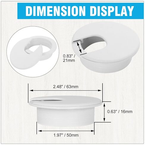 2" White Desk Grommet, JTemgle Plastic Cable Hole Cover Computer Table Cord Wire Organizer Caps Desktop Cord Management for Home Office TV Stands Tabletops, 2 Pieces in Kuwait