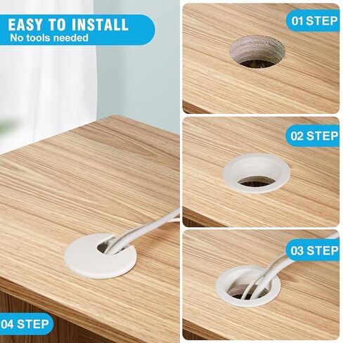 2" White Desk Grommet, JTemgle Plastic Cable Hole Cover Computer Table Cord Wire Organizer Caps Desktop Cord Management for Home Office TV Stands Tabletops, 2 Pieces in Kuwait