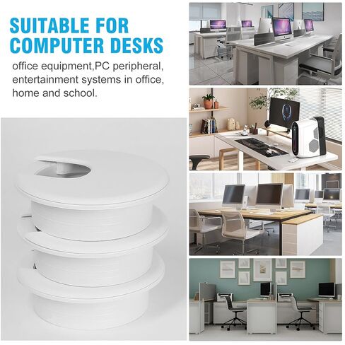2" White Desk Grommet, JTemgle Plastic Cable Hole Cover Computer Table Cord Wire Organizer Caps Desktop Cord Management for Home Office TV Stands Tabletops, 2 Pieces in Kuwait