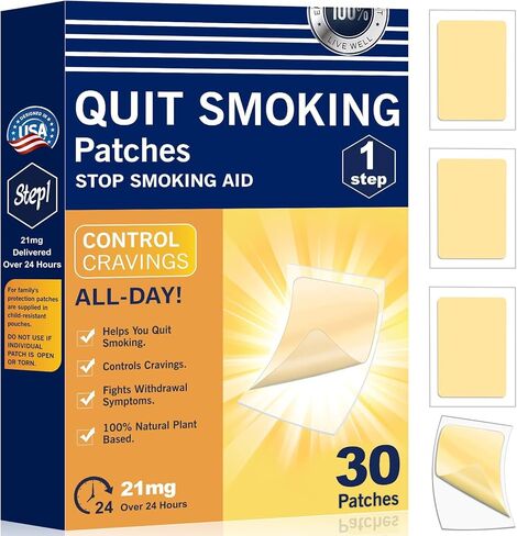 لصقات النيكوتين 21 مجم - الخطوة 1 تساعد على التوقف عن التدخين - رقعات سهلة الإقلاع عن التدخين - توفر كل رقعة نظام نيكوتين عبر الجلد لمدة 24 ساعة - يعمل لمدة أسبوع واحد - 30 قطعة-DFX in Kuwait