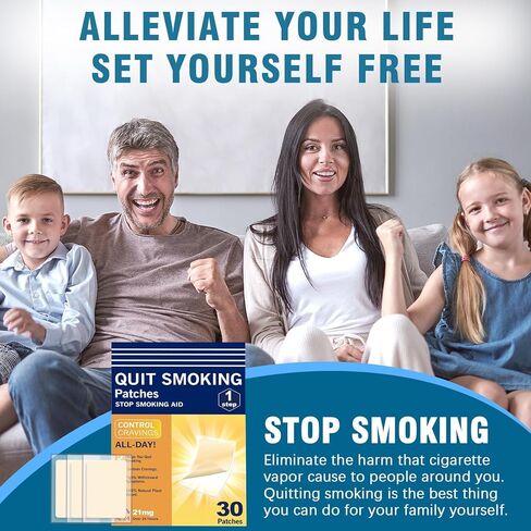 لصقات النيكوتين 21 مجم - الخطوة 1 تساعد على التوقف عن التدخين - رقعات سهلة الإقلاع عن التدخين - توفر كل رقعة نظام نيكوتين عبر الجلد لمدة 24 ساعة - يعمل لمدة أسبوع واحد - 30 قطعة-DFX in Kuwait