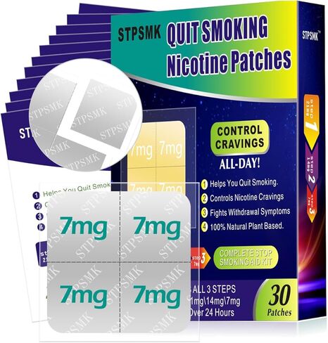Nicotine Patches Step 1+-3, 28mg Dividable into 4×7mg Pieces – Covers All Quit Stages, 24-Hour Transdermal Quit Smoking Aid (30 Patches) in Saudi Arabia