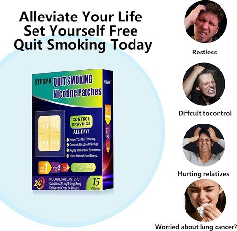 Nicotine Patches Step 1+-3, 28mg Dividable into 4×7mg Pieces – Covers All Quit Stages, 24-Hour Transdermal Quit Smoking Aid (30 Patches) in Saudi Arabia