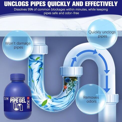 منظف ​​تصريف احترافي من بايب جل لحوض المطبخ، فتاحة تصريف قوية، مصارف حوض الاستحمام المسدودة، 300 جرام، جميع مواد الأنابيب in Kuwait