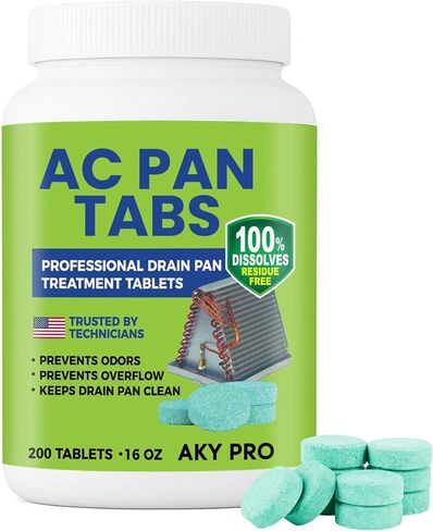 أقراص AC PAN - 200 قرص تنظيف خط تصريف التيار المتردد لأجهزة التدفئة والتهوية وتكييف الهواء ومكيف الهواء المكثف، صيانة وقائية، قابلة للذوبان في الماء، لا تترك بقايا وتمنع التدفق الزائد in Kuwait
