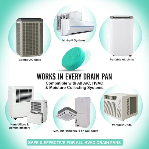 أقراص AC PAN - 200 قرص تنظيف خط تصريف التيار المتردد لأجهزة التدفئة والتهوية وتكييف الهواء ومكيف الهواء المكثف، صيانة وقائية، قابلة للذوبان في الماء، لا تترك بقايا وتمنع التدفق الزائد in Kuwait