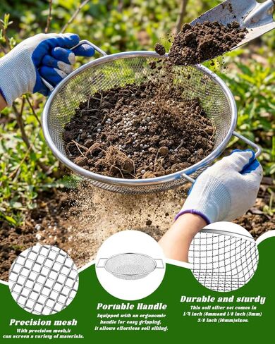 Soil Sifter for Gardening 3Pcs Compost Sifter 3 Mesh Sizes 1/8" 1/4" 3/8"Heavy Duty Dirt Sieve Fits 5 Gallon Buckets Garden Sifter with Handle for Rocks Dirt and Organic Material in Kuwait