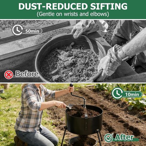 Rotary Soil Sifter, Soil Compost Sieve Sifter for Gardening, 10 Liters Dirt Rock Sand Sifting Mesh Size 12mm in Kuwait