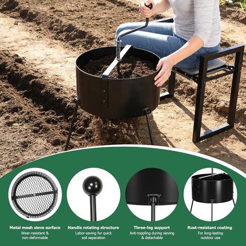 Rotary Soil Sifter, Soil Compost Sieve Sifter for Gardening, 10 Liters Dirt Rock Sand Sifting Mesh Size 12mm in Kuwait