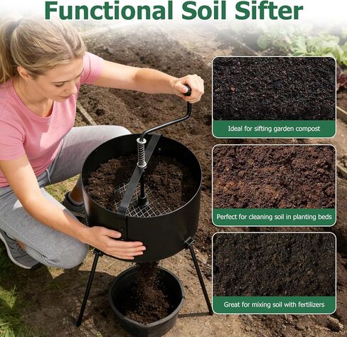 Rotary Soil Sifter, Soil Compost Sieve Sifter for Gardening, 10 Liters Dirt Rock Sand Sifting Mesh Size 12mm in Kuwait