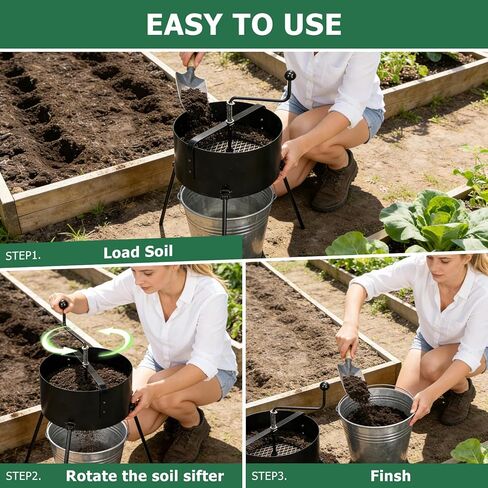 Rotary Soil Sifter, Soil Compost Sieve Sifter for Gardening, 10 Liters Dirt Rock Sand Sifting Mesh Size 12mm in Kuwait
