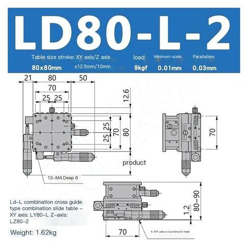انزلاق الجدول منصة النزوح اليدوي XYZ محور 80*80 مللي متر LD80-L-2 المرحلة الخطية انزلاق XYZ80 مزدوجة عبر السكك الحديدية in Kuwait