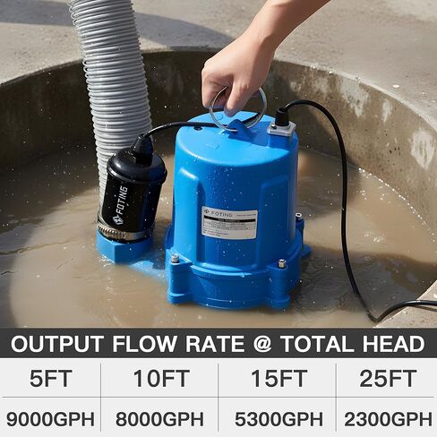 FOTING 1.5HP 9000GPH مضخة مستنقع غاطسة مياه الصرف الصحي / مضخة مياه الصرف الصحي - الثقيلة الحديد الزهر أوتوماتيكي / يدوي - مضخة الصرف الصحي 115V لحوض الحوض / السكنية / الصرف الصحي / الطابق السفلي، مضخات الصرف الصحي 2 '' NPT التفريغ in Kuwait