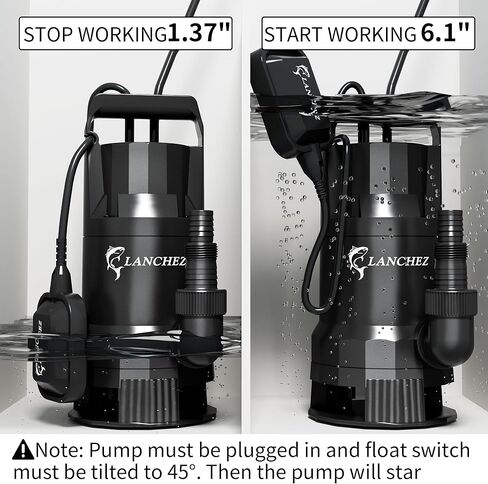 مضخة مستنقع LANCHEZ 1.6HP 6000GPH، مضخة مياه غاطسة عالية التدفق مع مفتاح تعويم، مضخة مياه نقل أوتوماتيكية لحوض السباحة في الطابق السفلي من حوض الصرف الصحي، أسود in Kuwait