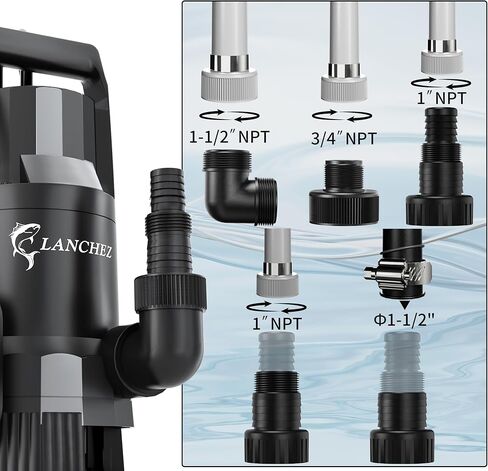 مضخة مستنقع LANCHEZ 1.6HP 6000GPH، مضخة مياه غاطسة عالية التدفق مع مفتاح تعويم، مضخة مياه نقل أوتوماتيكية لحوض السباحة في الطابق السفلي من حوض الصرف الصحي، أسود in Kuwait