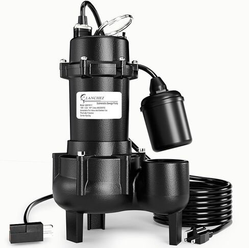 مضخة مياه الصرف الصحي الغاطسة LANCHEZ 1HP 6600 GPH، مضخة مياه الصرف الصحي من الحديد الزهر شديدة التحمل مع مفتاح تعويم مربوط تلقائي، مضخة مستنقع لحوض الحوض، الطابق السفلي، سكني، تفريغ 2 بوصة NPT in Kuwait