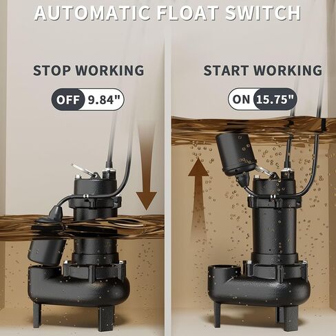 مضخة مياه الصرف الصحي الغاطسة LANCHEZ 1HP 6600 GPH، مضخة مياه الصرف الصحي من الحديد الزهر شديدة التحمل مع مفتاح تعويم مربوط تلقائي، مضخة مستنقع لحوض الحوض، الطابق السفلي، سكني، تفريغ 2 بوصة NPT in Kuwait