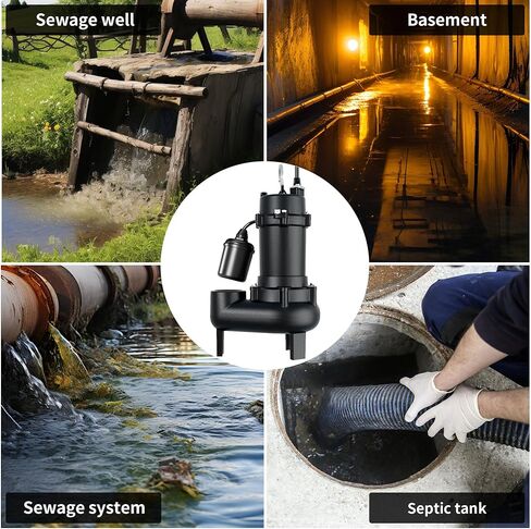 مضخة مياه الصرف الصحي الغاطسة LANCHEZ 1HP 6600 GPH، مضخة مياه الصرف الصحي من الحديد الزهر شديدة التحمل مع مفتاح تعويم مربوط تلقائي، مضخة مستنقع لحوض الحوض، الطابق السفلي، سكني، تفريغ 2 بوصة NPT in Kuwait