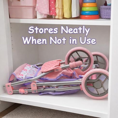 Baby Doll Stroller Jogger Style 3 Wheels Play Stroller للأطفال الصغار مع المظلة وسلة عربات عربات التي تجرها الدواب 21 بوصة للأطفال ، أول لعبة ركض في لعبة Pram ، Purple in Kuwait