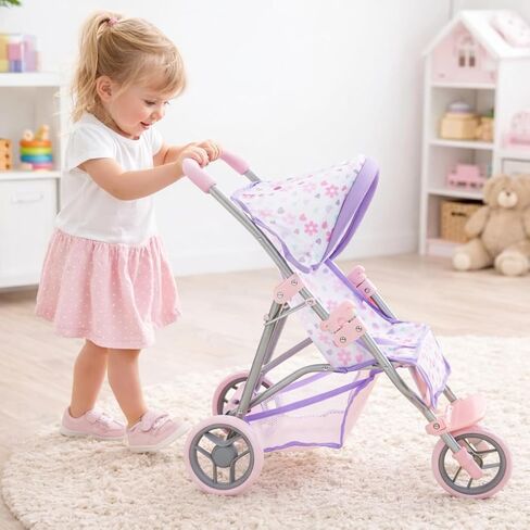 Baby Doll Stroller Jogger Style 3 Wheels Play Stroller للأطفال الصغار مع المظلة وسلة عربات عربات التي تجرها الدواب 21 بوصة للأطفال ، أول لعبة ركض في لعبة Pram ، Purple in Kuwait