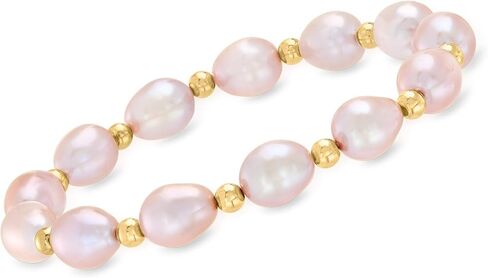 Ross-Simons 8-9mm Pink Cultured Pearl and 14kt Yellow Gold Bead Bracelet in Saudi Arabia