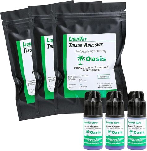 3 عبوات من لاصق الأنسجة Liquivet Rapid 2 Second، غراء الجلد البيطري، إغلاق الجلد المقطوع بالجروح، زجاجة 3 جرام و6 أدوات تطبيق in Kuwait
