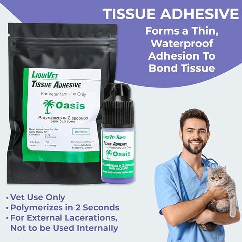 3 عبوات من لاصق الأنسجة Liquivet Rapid 2 Second، غراء الجلد البيطري، إغلاق الجلد المقطوع بالجروح، زجاجة 3 جرام و6 أدوات تطبيق in Kuwait