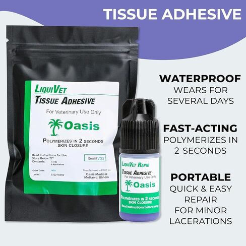 عبوتان من لاصق مناديل Liquivet Rapid 2 Second، غراء جلد بيطري، إغلاق جلد قطع جروح الأنسجة، زجاجة 3 جرام و6 أدوات تطبيق in Kuwait