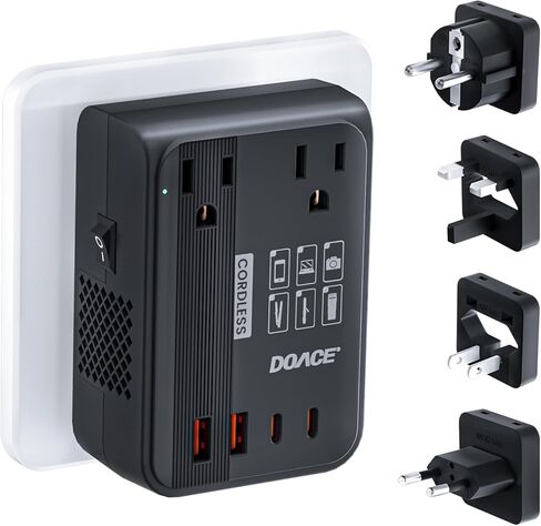 DOACE 220V to 110V Converter - 350W Cordless Voltage Converter US to Europe Power Adapter Combo with 4-Port USB Charging & Worldwide Plugs (UK/AU/US/EU) for Hair Straightener, Curler, Phone in Saudi Arabia