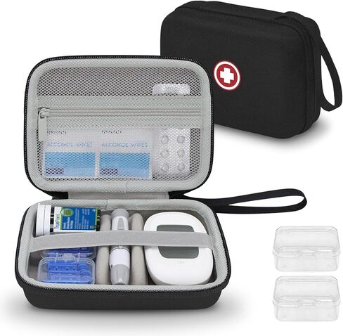 حقيبة سفر لمستلزمات مرضى السكري، منظم حقيبة حمل لمجموعة أدوات اختبار مرض السكري، طقم مراقبة نسبة الجلوكوز في الدم مع جهاز قياس، شرائط اختبار سكر الدم، مشارط، جهاز الوخز (الحقيبة فقط) (الجزء الداخلي رمادي) in Kuwait