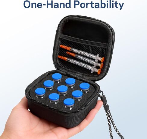 حافظة الببتيد ذات 9 فتحات، حافظة تخزين واقية لقارورة الأنسولين لمرضى السكر، قارورة U-100 القياسية بحجم 10 مل، حقيبة تنظيم قارورة الأنسولين، حقيبة حمل الأنسولين مع حزام المعصم (أسود) in Kuwait