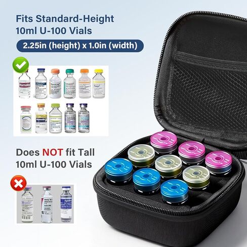 حافظة الببتيد ذات 9 فتحات، حافظة تخزين واقية لقارورة الأنسولين لمرضى السكر، قارورة U-100 القياسية بحجم 10 مل، حقيبة تنظيم قارورة الأنسولين، حقيبة حمل الأنسولين مع حزام المعصم (أسود) in Kuwait