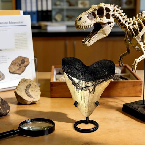 حامل عرض أسنان القرش من ميجالودون (مجموعتان)، حامل أسنان متوسط ​​وكبير، حامل معدني سلكي مقاوم للصدأ بسمك 5 مم، لا يتطلب تجميع، عرض أنيق لجامع الأحافير لأسنان ميجالودون in Kuwait