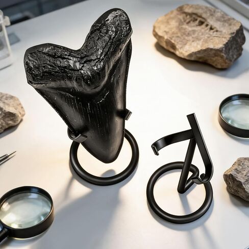 حامل عرض أسنان القرش من ميجالودون (مجموعتان)، حامل أسنان متوسط ​​وكبير، حامل معدني سلكي مقاوم للصدأ بسمك 5 مم، لا يتطلب تجميع، عرض أنيق لجامع الأحافير لأسنان ميجالودون in Kuwait