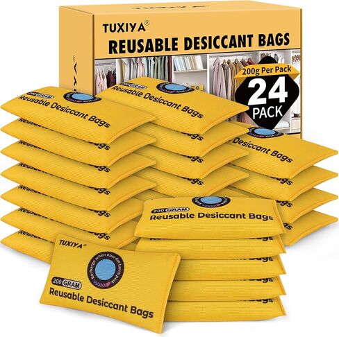 24Pack(200g Each) Rechargeable Silica Gel Desiccant Packets,Color Indicating Desiccant Packs for Storage,Moisture Absorbers for Storage Bins,Suitcase,Safes,3D Filaments,Wet Zones and Cars in Kuwait