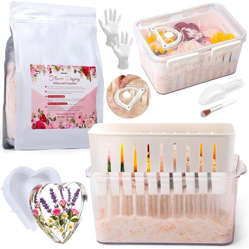مجموعة بلورات تجفيف الزهور من جل السيليكا من أبوفكس مع صندوق تخزين سعة 5 لتر، وقفازات وقالب على شكل حب لراتنج الزهور المجففة بنفسك، واسترداد الزهور المجففة في خطوة واحدة، ومجموعة الحفاظ على الزهور لمحبي الحرف اليدوية in Kuwait