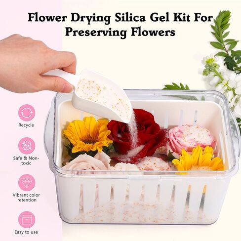 مجموعة بلورات تجفيف الزهور من جل السيليكا من أبوفكس مع صندوق تخزين سعة 5 لتر، وقفازات وقالب على شكل حب لراتنج الزهور المجففة بنفسك، واسترداد الزهور المجففة في خطوة واحدة، ومجموعة الحفاظ على الزهور لمحبي الحرف اليدوية in Kuwait