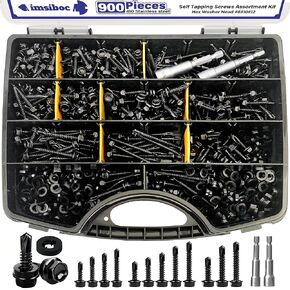 900PCS #8#10#12 Self Tapping Screws for Metal, 410 Stainless Steel Hex Washer Head Self Drilling Sheet Metal Screws Assortment Kit with Rubber Washers in Kuwait