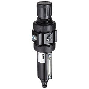 Parker 05E12A13AB One-Unit Combo Compressed Air Filter/Regulator, 1/4" NPT, Polycarbonate Bowl with Metal Bowl Guard, Manual Drain, 40 Micron, 30 scfm, Relieving Type, 2-125 psi Pressure Range, No Gauge in Kuwait