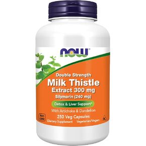 NOW Foods Supplements، مستخلص شوك الحليب سيليمارين 300 مجم مع الخرشوف والهندباء، قوة مضاعفة، يدعم وظائف الكبد*، 250 كبسولة نباتية (1) in Kuwait
