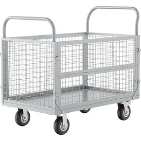 Platform Truck with Cage, Heavy Duty Flatbed Cart, Foldable Hand Truck, Load 2500LB with 4 Swivel Casters, Multi-Functional Push Cart for Grocery, Laundry, Shelving, Pantry in Kuwait